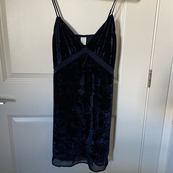 y2k shimera Navy Velvet & Mesh Slip Dress - Picture 1 of 7